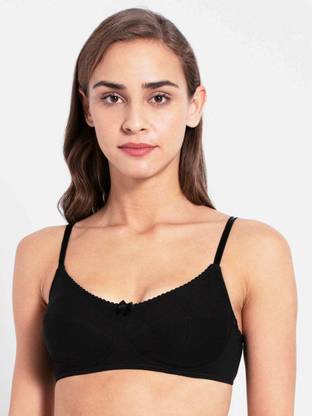 Seamed Wirefree Non-Padded Bra with Adjustable Straps -Black Women Training/Beginners Non Padded Bra