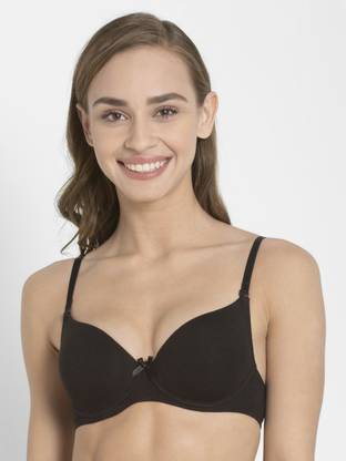 Seamless Underwired Padded T-Shirt Bra with Detachable Straps -Black Women Training/Beginners Lightly Padded Bra