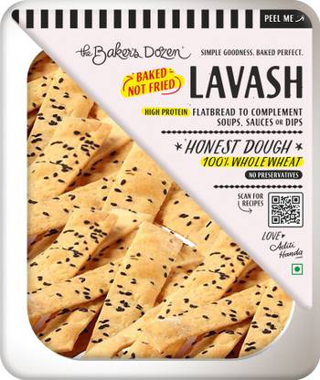 The Baker's Dozen 100% Whole-Wheat Hand Made &Fresh Lavash 100 Grams Baked Not Fried Crunchy Chips Cracker