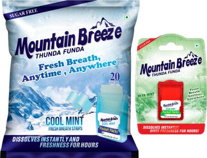 Mountain breeze Fresh Breath Strips - Instant Freshness, (164 Strips) Cool 140 & Paan 24 Strips Strip