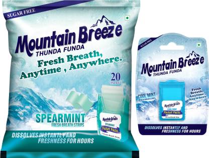 Mountain breeze Fresh Breath Strips - Instant Freshness, (164 Strips) Spear 140 & Cool 24 Strips Strip