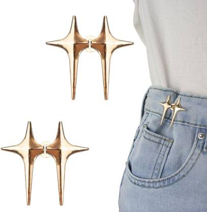 RIDHHANAL Adjustable star gold Waist Buckle for Pants, Instant Jeans Button Pins Pack Of 2 Brooch