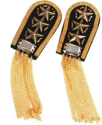 BNF 1 Pair Military Star Golden Tassel Link Chain Epaulet Shoulder Boards Badge Brooch