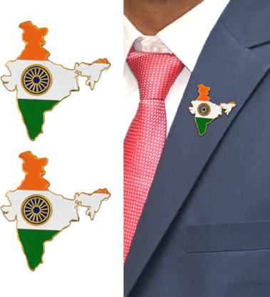 DESHPREM Tricolour Indian Map Laple Pin Badge (Pack Of 2) Brooch