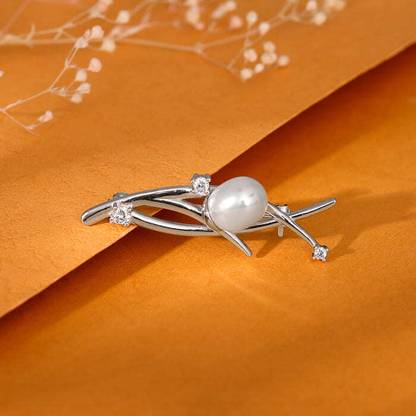 GIVA Silver Pearly You Brooch Brooch