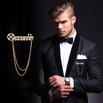 SYGA Men Suit Shirt Stud Lapel Pin Chain Brooch