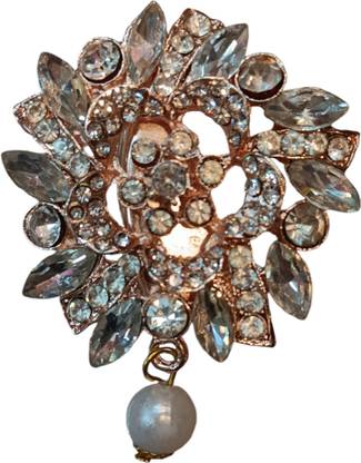 Nari Nakhre Elegant Crystal Saree Pin with Pearl Drop Brooch