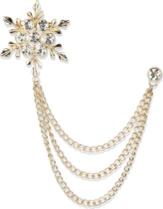 Panjatan Men's Stone Studded Snow Flake Design With Golden Chain Pin Brooch