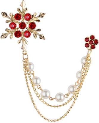 Voxon Snowflake Rhinestone Brooches, Hanging Chain Tassel Badge, Rose Gold (Red) Brooch