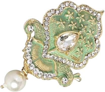 jewla Elegant Green Enamel and Pearl Peacock Brooch Brooch
