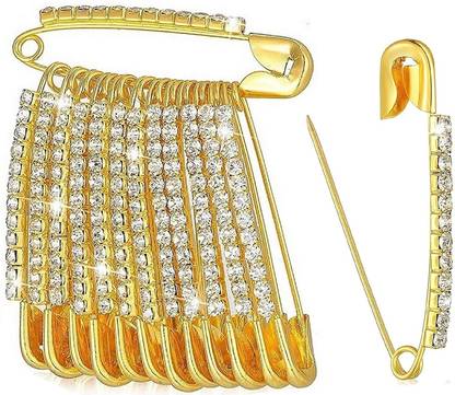 THANU'S CRAFT Golden Stones Saree Pin Hijab Pin Set Design Sari Safety Pins for womens Brooch
