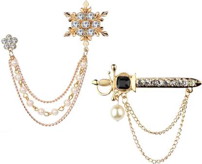 Aarohi Jewells Combo of Mens Snow Flake & Black Pearl Lion Knight Sword Pin Brooch Brooch