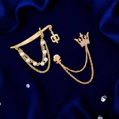 mahi Crown and Sword Shaped Layered Chain Brooch Brooch