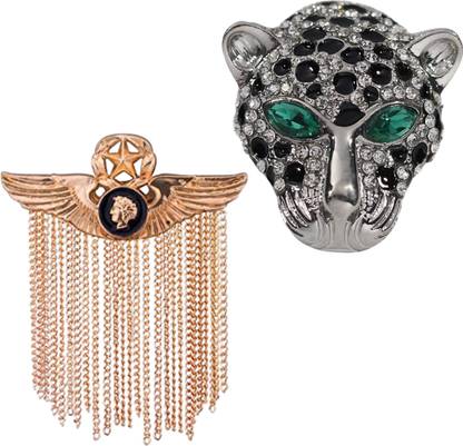 Adorn Combo of TigerFace-Shaped & Golden Hanging Chains Designer Brooch/Lapel Pin Brooch