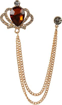 David Klein Alloy Diamond-Studded Gold Suit Brooch With Chain Brooch