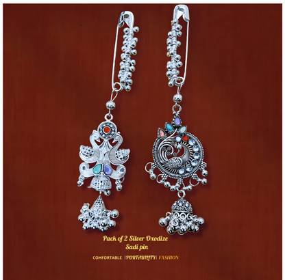 just like Saree Pin Silver Oxidized Combo pack of 2 Brooch