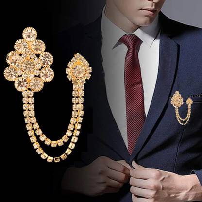 Ghelonadi Men's Brooch Suit Pin Badge with Chains Brooch Buckle Pin Chain Golden 1pcs Brooch