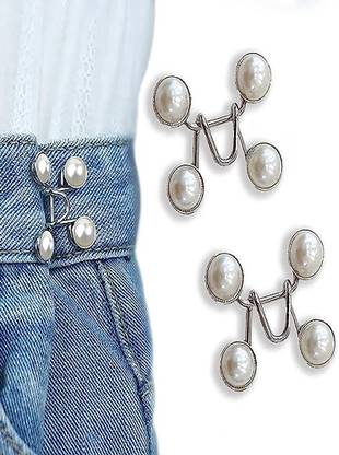 J3G SILVER PEARL JEANS BUTTON PIN Brooch