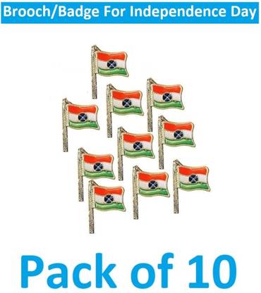SINAL Pack of 10 Indian Flag shape Brass Laminated Pin Brooch Badge (IBB8.2) Brooch