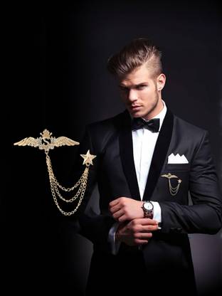 SYGA Men Suit Shirt Stud Lapel Pin Chain Tassel Brooch Pin Brooch
