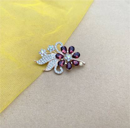 Velvet Box Floral Rose Gold Dark Wine Color Shade Saree Pin Brooch