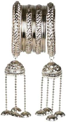 INNDIPEDIA Silver plated bangles with latkan Bangles (size 2.6 Inches) Brooch