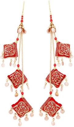 BHANA CREATION Set of 2 Gold- Red Pearl Latkan, Can be adjusted in saree, suit and lehnga_BC Brooch