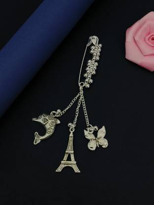 DHARM JEWELS Fancy Silver Saree Pin For All Age Girls And Women. Brooch
