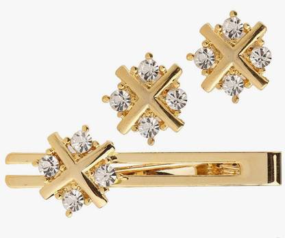 celosa Brass, Crystal Cufflink & Tie Pin Set