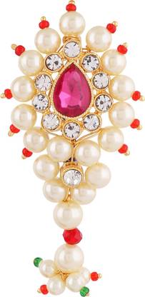 Vama Fashions Maharashtrian Jewellery Peshwai Nath Big Safety Saree Pin for Nauvari Saree Sadi Brooch