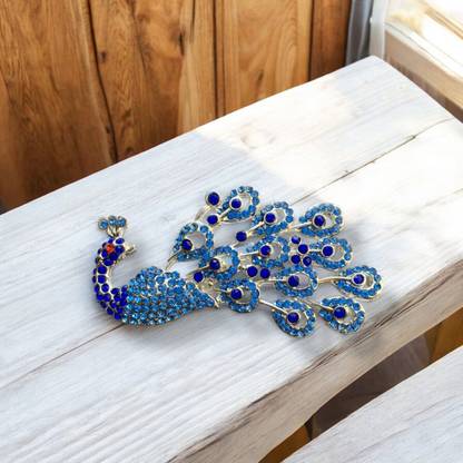 mahi Fashionable Blue Radiant Peacock Brooch for Men and Women Brooch