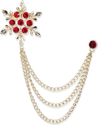 Panjatan Maroon Stone Studded Snow Flake Design with Golden Chain Brooch