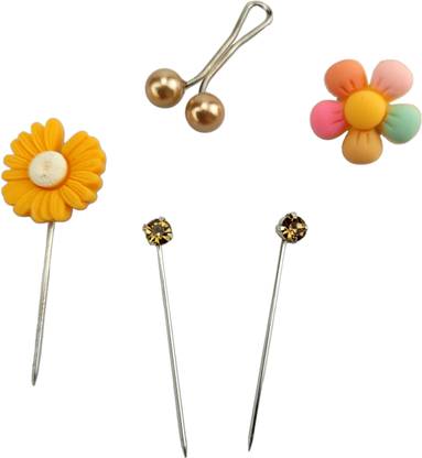 Bamboohouse cute yellow flower hijab pin set of 5pcs with 1 loop pin & 1 brooch Brooch