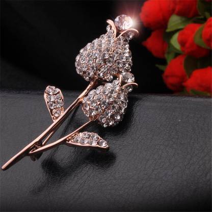 Jewelgenics Gold-Plated Crystal Rose-Petals Brooch For Women/Girl's Brooch  (Gold)