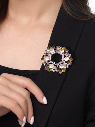 YELLOW CHIMES Brooch for Women Multicolor Crystal Floral Shaped Brooch Pin Fashionable Brooch Brooch