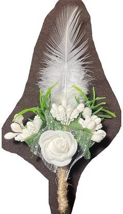 MRJHACREATIONS Handmade Traditional Brooches Real Feather with Flower Jewellery for Men & Women Brooch