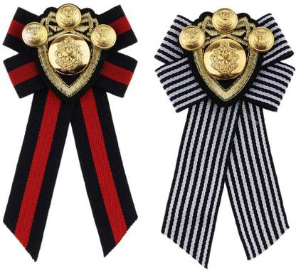 BNF Pre-tied Bowknot Brooch Fabric Bow Tie Men Wome British Badge Red Stripe Brooch