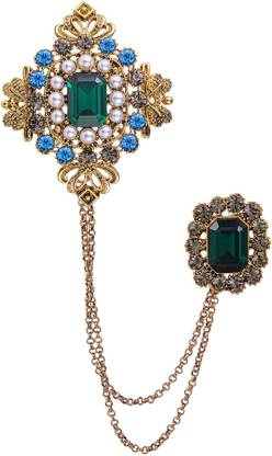 PALAY Emerald Setting Sherwani Brooch Pins Alloy Chain Brooch Brooch