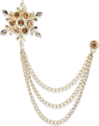 Panjatan Gold Stone Studded Snow Flake Design with Golden Chain Brooch