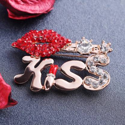 Preesona Gold-Plated Kiss Engraved Red Lips Brooch Brooch