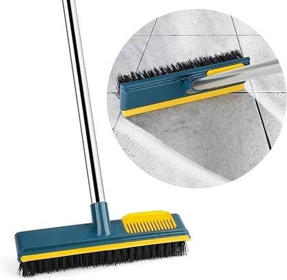 vitzie 2 in 1 Scrape Floor Scrubbing Brush with Long Handle Plastic Wet and Dry Brush
