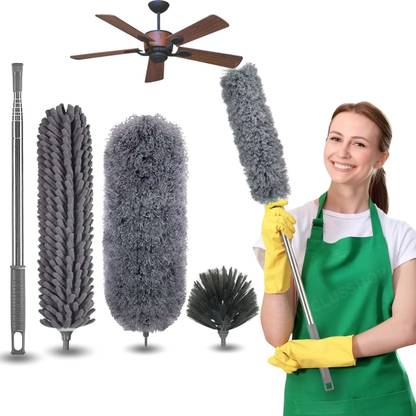 crzzyzone Microfiber Feather Duster 4PCS Extendable Bendable Dusters with Twin Extra-Long Microfibre Wet and Dry Broom