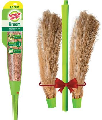 Scotch-Brite No-Dust Broom, Floor cleaning with extra Refill Head (Multi-use) Fiber Dry Broom