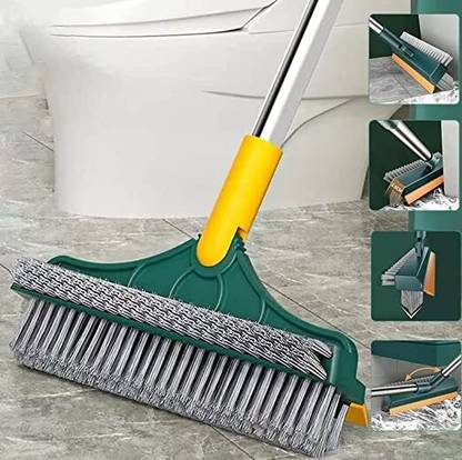 MAITRI ENTERPRISE Bathroom Cleaning Brush with Wiper 2 in 1 Tiles Cleaning Brush M64 Fiber Wet and Dry Brush