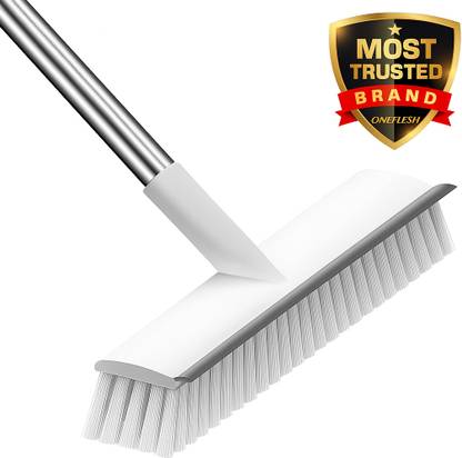 ONEFLASH Bathroom Scrub Brush with Wiper V-Shaped Bristles Long Handle ONEFLESH Microfibre Wet and Dry Brush