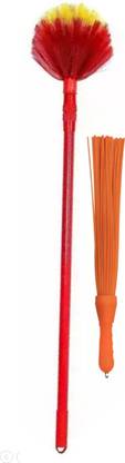DRIVEMU ENTERPRISES One Round Jaala Broom Cobweb Brush & One Plastic Kharata Broom Brush Plastic Wet and Dry Broom