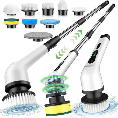 SEVENSPACE 9 in 1 Electric Spin Scrubber,Cleaning Brush Scrubber for Home,Replaceable Heads Plastic, Microfibre, Sponge Wet and Dry Brush