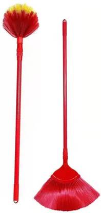 Fulgurant One Round Jala & One Flat Jala Cobweb Broom Brush wet & Dry Cobweb Plastic Wet and Dry Broom