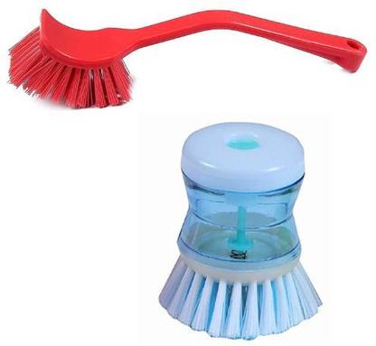 STRUGGLINGINC Cleaning Combo 1 Soap Dispenser with Brush & Tile Brush for Kitchen, pack of 2 Plastic Wet and Dry Brush