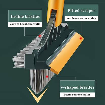 PURCHASE ENTERPRISE 3 in 1 Floor Scrub Brush with Squeegee, Floor Brush Scrubber with Long Handle Plastic Wet and Dry Brush